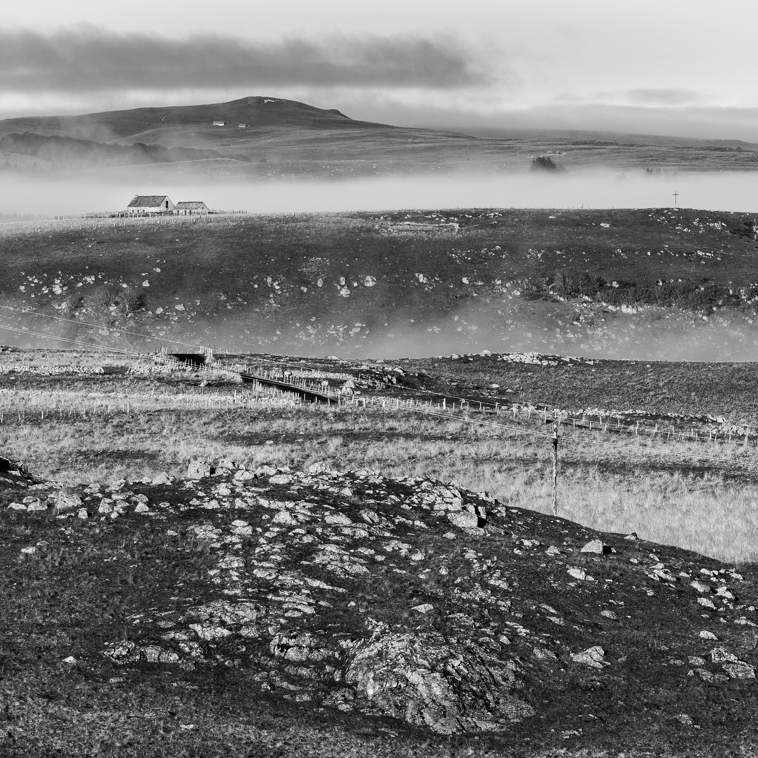 paysage d'Aubrac en noir et blanc, stage photo noir et blanc en automne