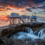 coucher de soleil sur carrelets, puits de l'Auture à St-Palais sur Mer