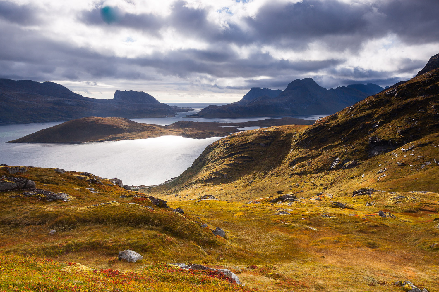 paysages des îles lofoten en automne, avec le Selfjord près de Fredvang