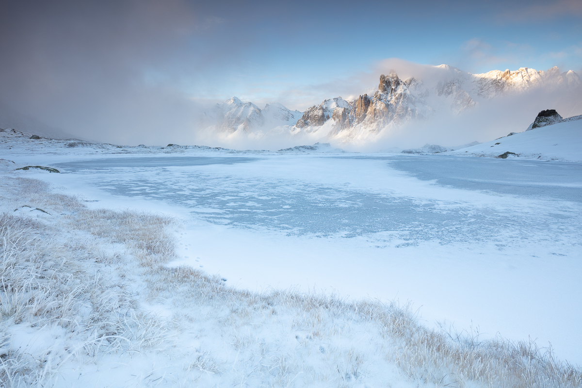 premières neiges en montagne, stage photo de paysage de montagne, vallée de la Clarée